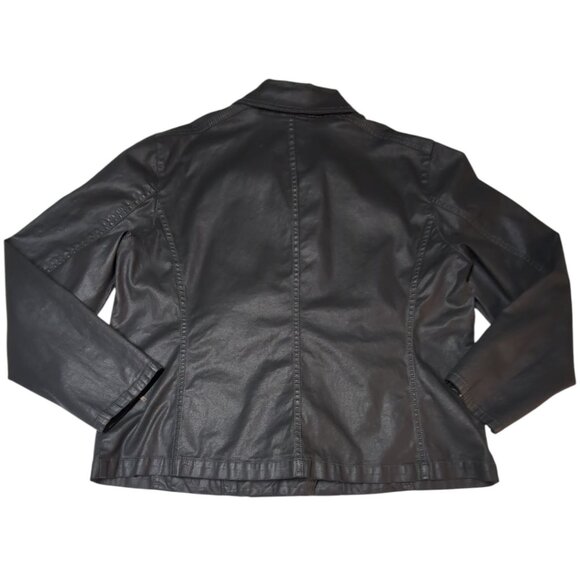 Eileen Fisher Waxed Cotton Moto Jacket Womens Size 1X Faux Leather Organic Blend - Picture 2 of 9